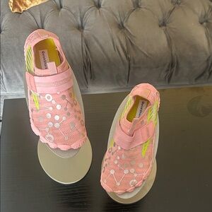 Kids Water Shoes - Pink with Neon green and silver Accents